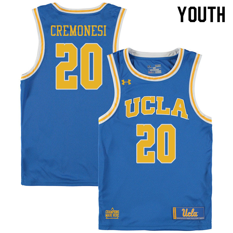 Youth #20 Logan Cremonesi UCLA Burins College Basketball Jerseys Sale-Blue